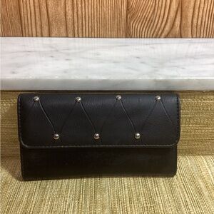 Enzo Angiolini Women's Black Quilted Studded Leather Wallet - Tri-Fold